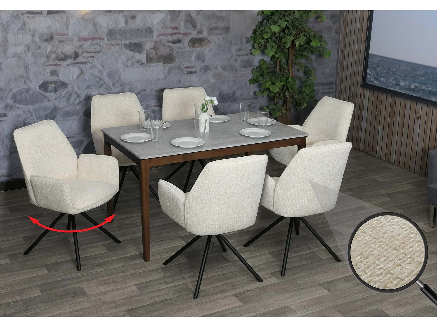 Chaise de salle à manger MCW-G67 (lot de 6),  crème