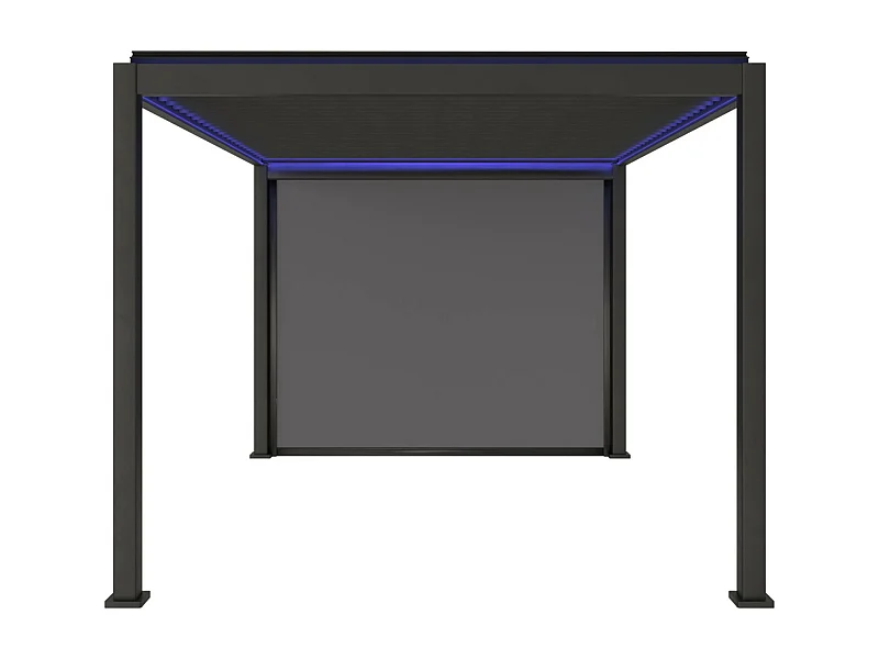 Pergola bioclimatique électrique 3x4m. aluminium. à lames orientables avec éclairage LED + store 3m