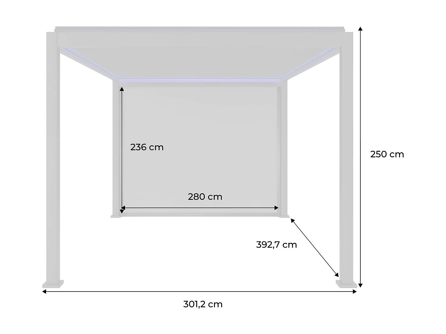 Pergola bioclimatique électrique 3x4m. aluminium. à lames orientables avec éclairage LED + store 3m