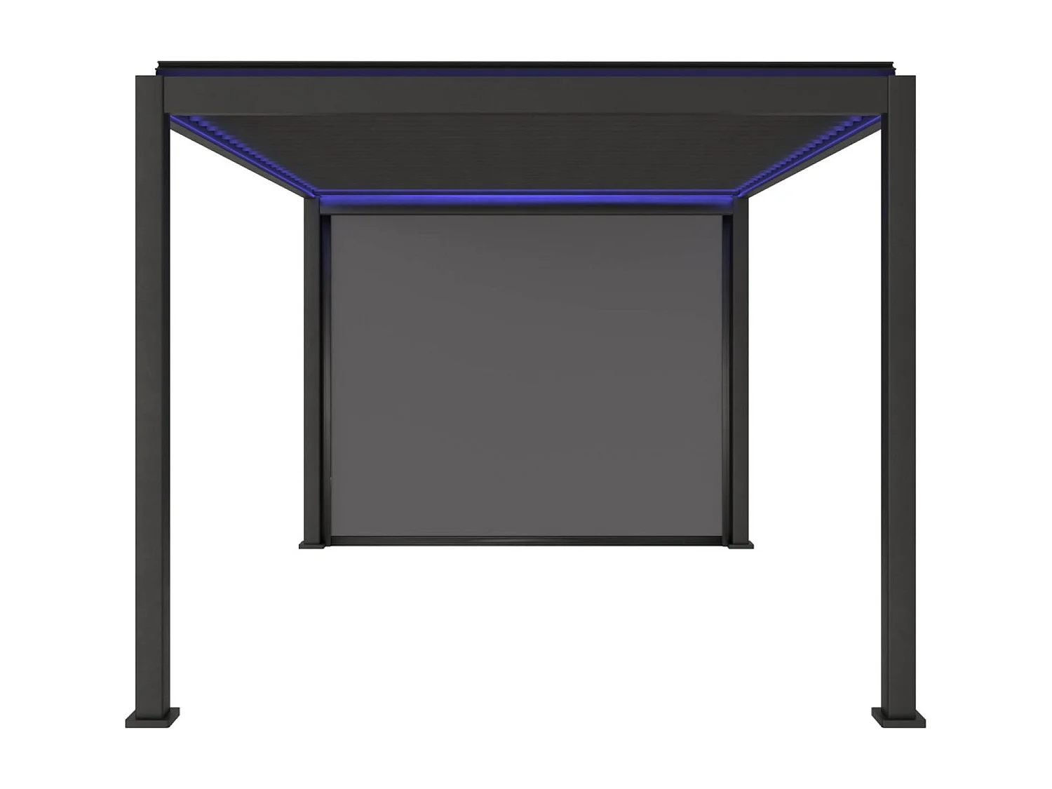 Pergola bioclimatique électrique 3x4m. aluminium. à lames orientables avec éclairage LED + store 3m