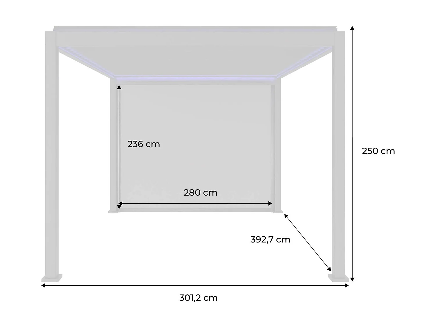 Pergola bioclimatique électrique 3x4m. aluminium. à lames orientables avec éclairage LED + store 3m