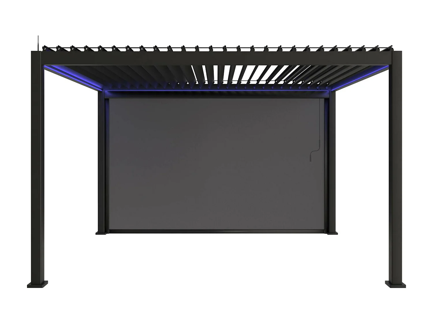 Pergola bioclimatique électrique 3x4m. aluminium. à lames orientables avec éclairage LED + store 4m