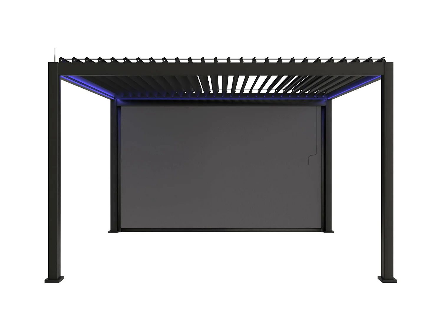 Pergola bioclimatique électrique 3x4m. aluminium. à lames orientables avec éclairage LED + store 4m