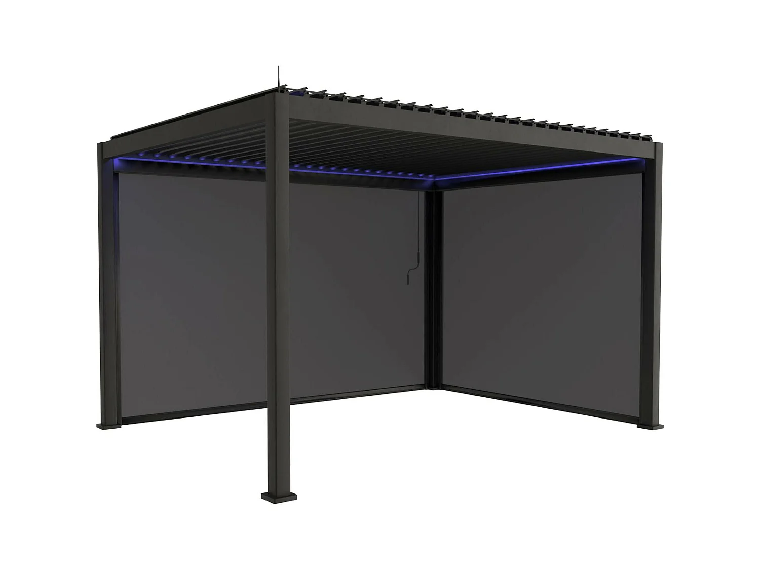 Pergola bioclimatique électrique 3x4m. aluminium. à lames orientables avec éclairage LED + store 3m + store 4m
