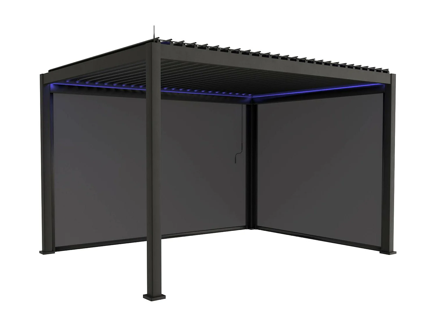 Pergola bioclimatique électrique 3x4m. aluminium. à lames orientables avec éclairage LED + store 3m + store 4m