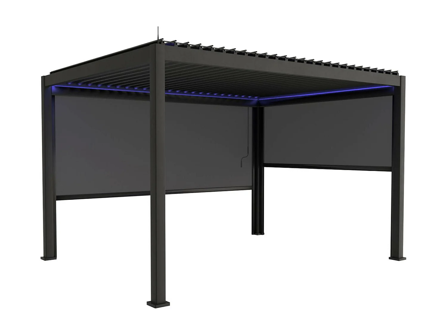 Pergola bioclimatique électrique 3x4m. aluminium. à lames orientables avec éclairage LED + store 3m + store 4m