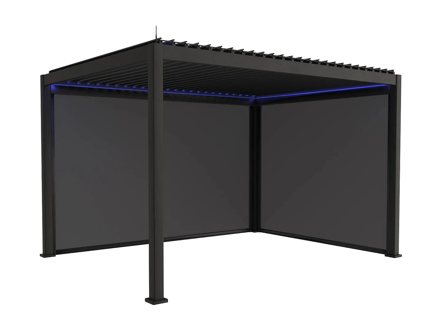 Pergola bioclimatique électrique 3x4m. aluminium. à lames orientables avec éclairage LED + store 3m + store 4m