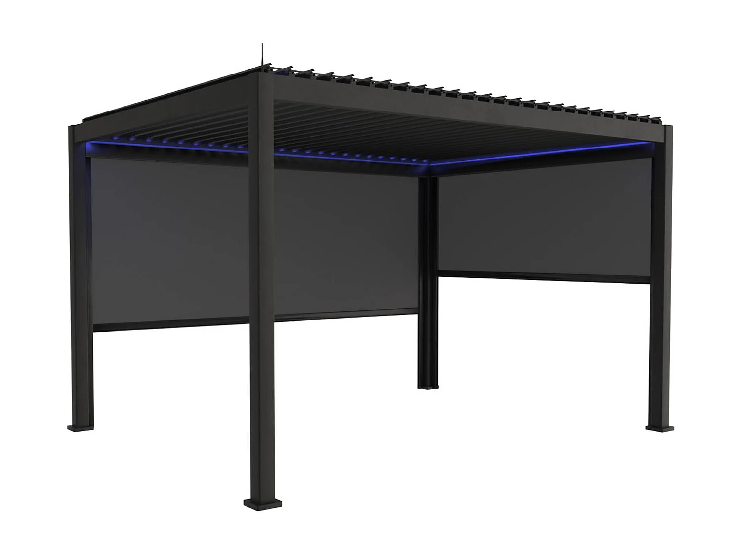 Pergola bioclimatique électrique 3x4m. aluminium. à lames orientables avec éclairage LED + store 3m + store 4m