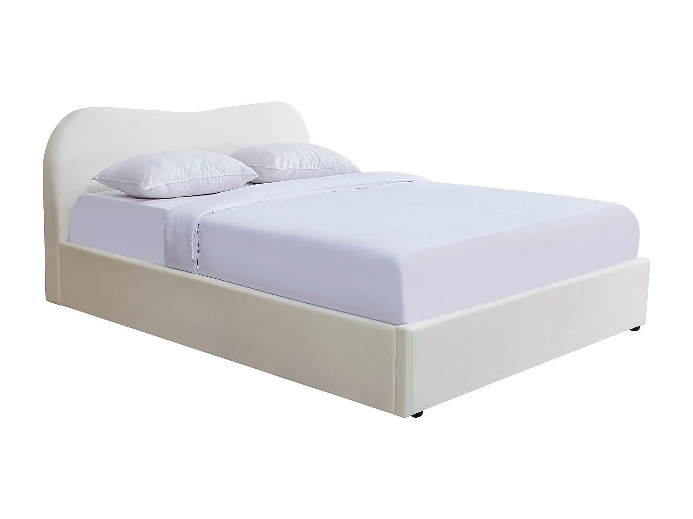 Lit adulte 160x200 cm avec tête de lit matelassée en velours beige - Ninon