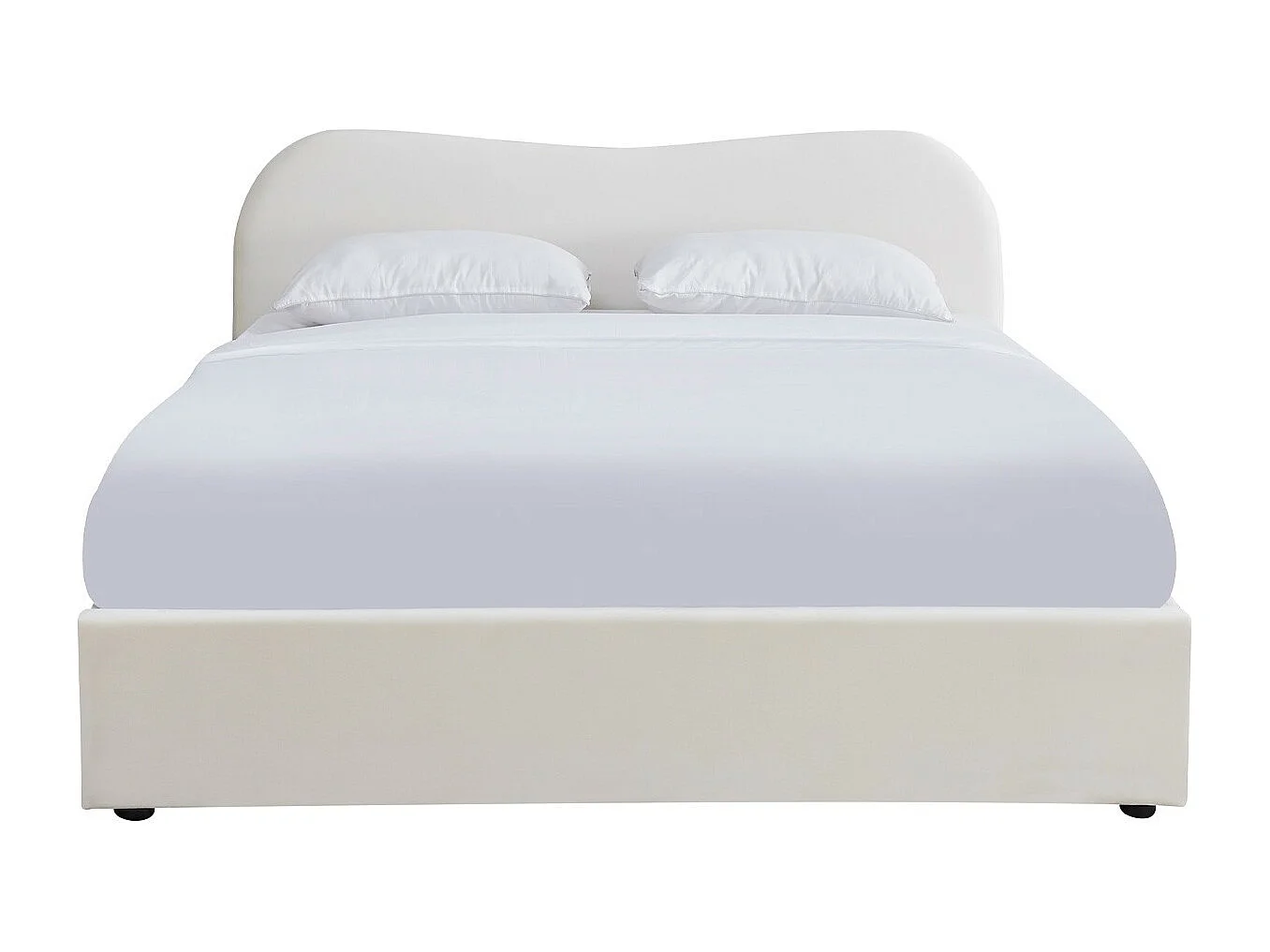 Lit adulte 160x200 cm avec tête de lit matelassée en velours beige - Ninon