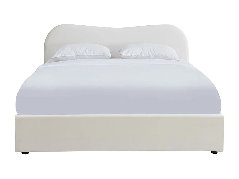 Lit adulte 160x200 cm avec tête de lit matelassée en velours beige - Ninon