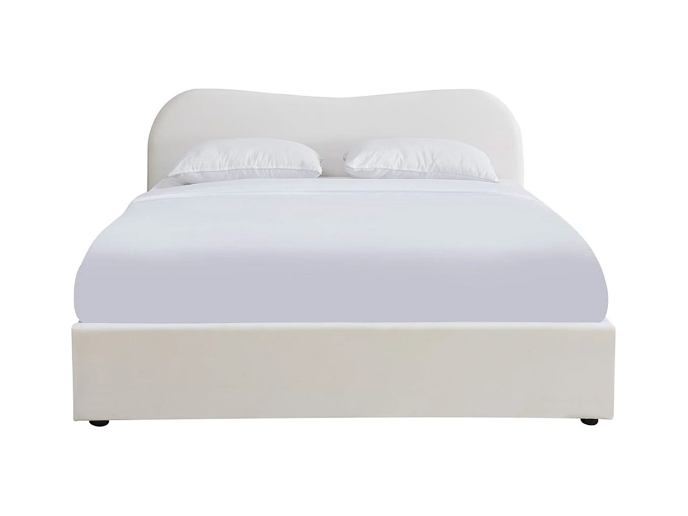 Lit adulte 180x200 cm avec tête le lit matelassée en velours beige - Ninon