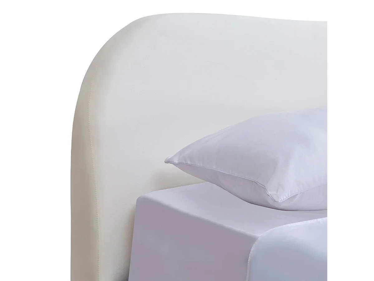 Lit adulte 180x200 cm avec tête de lit matelassée en velours beige - Ninon