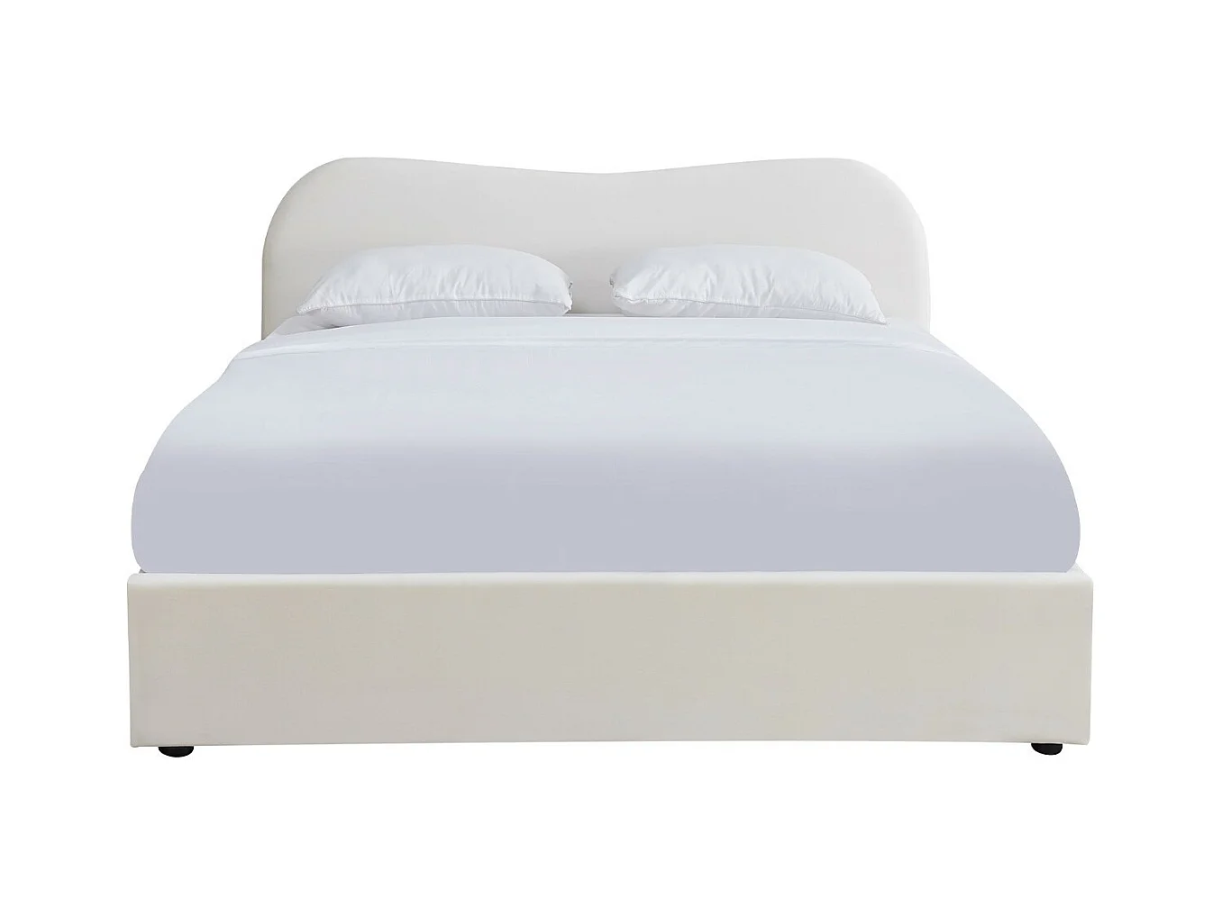 Lit adulte 140x190 cm avec tête le lit matelassée en velours beige - Ninon