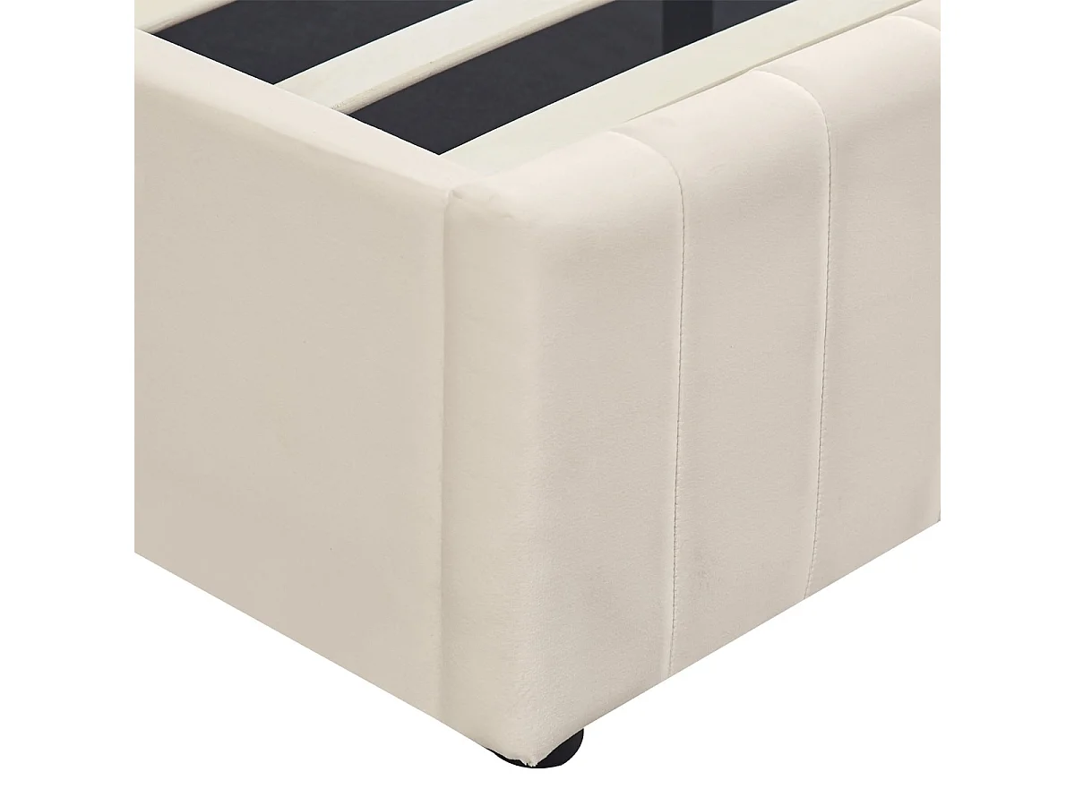 Lit coffre adulte 160x200 cm avec tête de lit capitonnée en velours beige - Ava