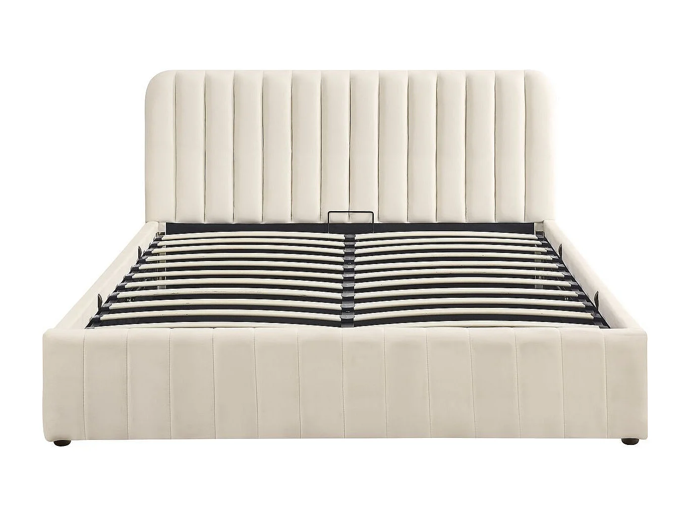 Lit coffre adulte 160x200 cm avec tête de lit capitonnée en velours beige - Ava