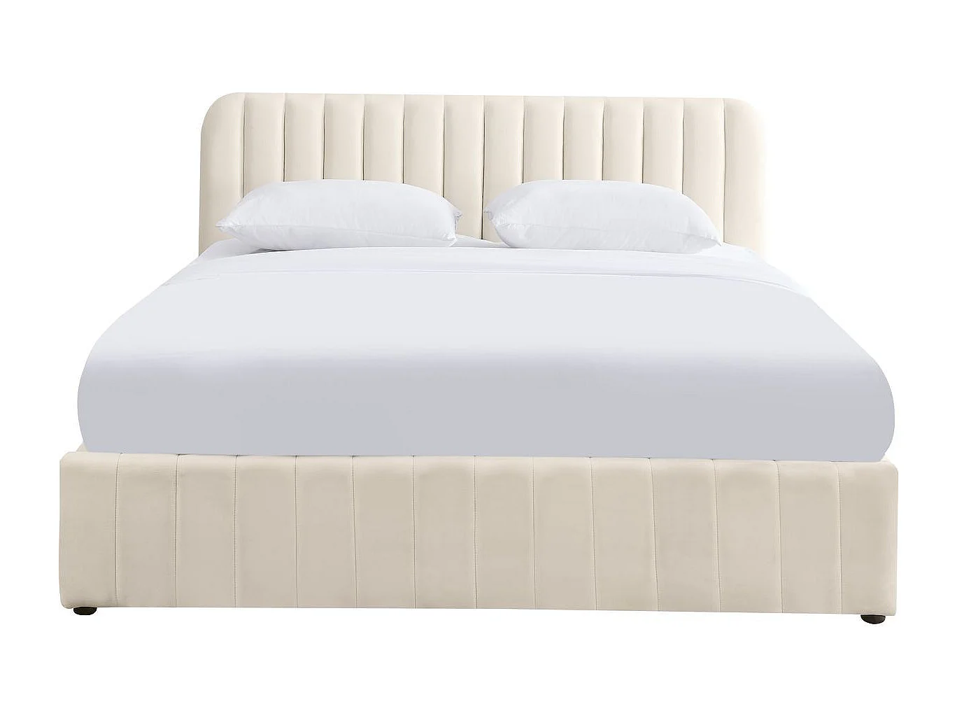 Lit coffre adulte 180x200 cm avec tête de lit capitonnée en velours beige - Ava