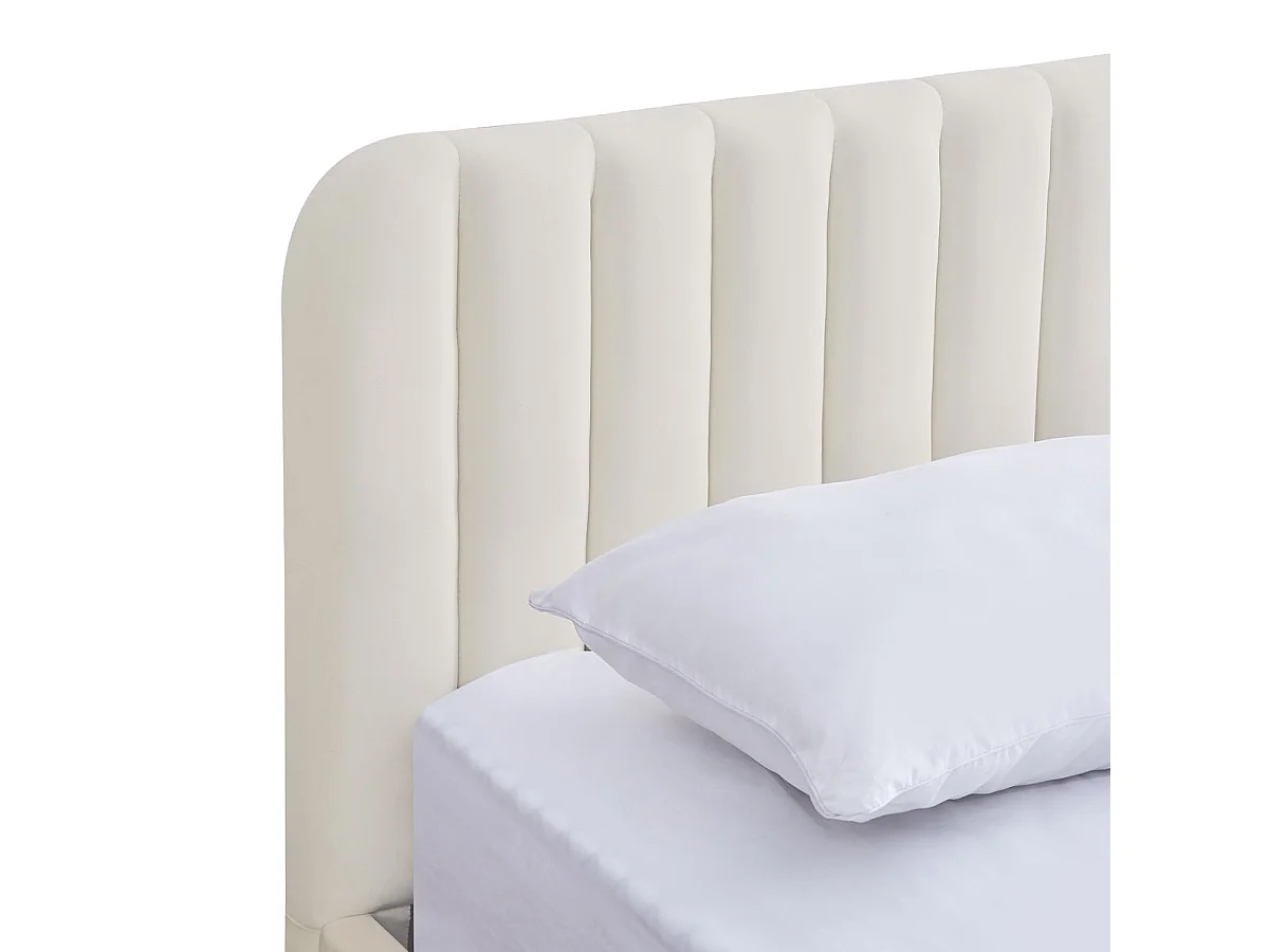Lit coffre adulte 140x190 cm avec tête de lit capitonnée en velours beige - Ava