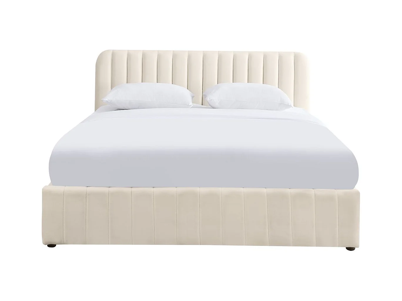Lit coffre adulte 140x190 cm avec tête de lit capitonnée en velours beige - Ava