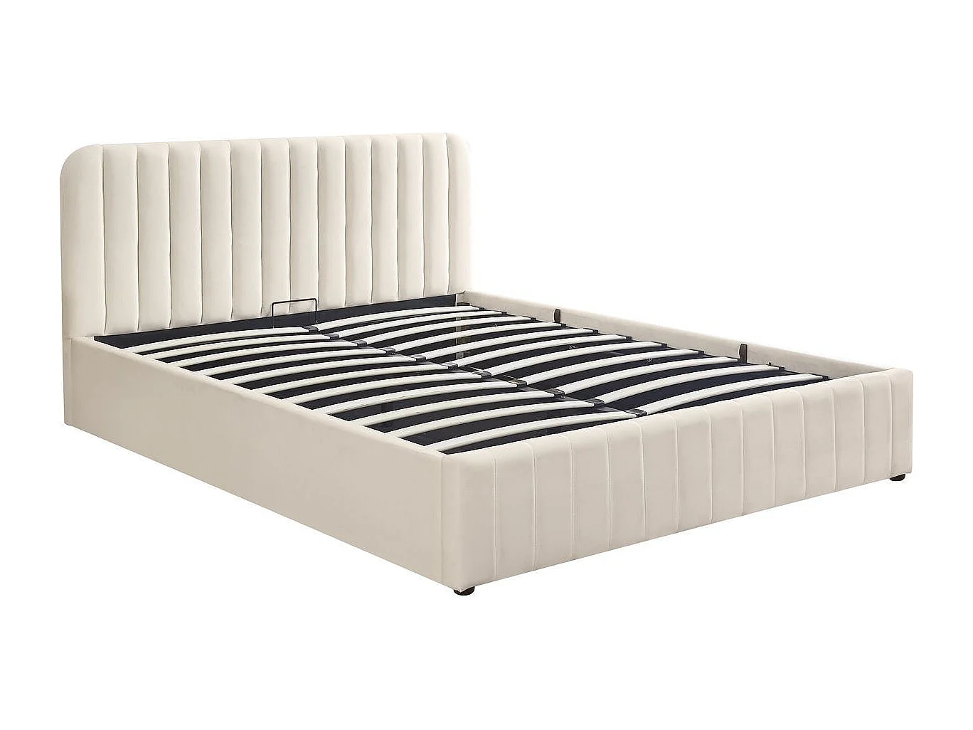 Lit coffre adulte 140x190 cm avec tête de lit capitonnée en velours beige - Ava