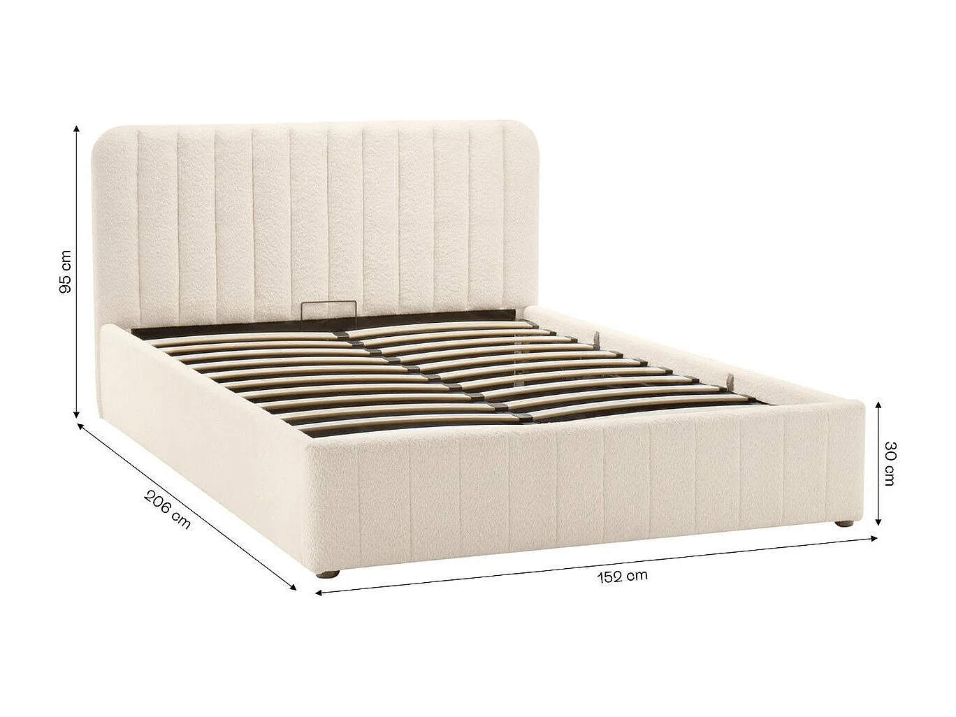Lit coffre adulte 140x190 cm avec tête de lit capitonnée en tissu bouclé beige - Ava