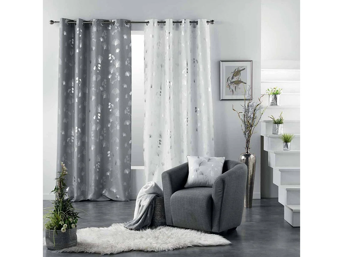 Rideau Déco à Œillets "Bloomy" 140x260cm Gris