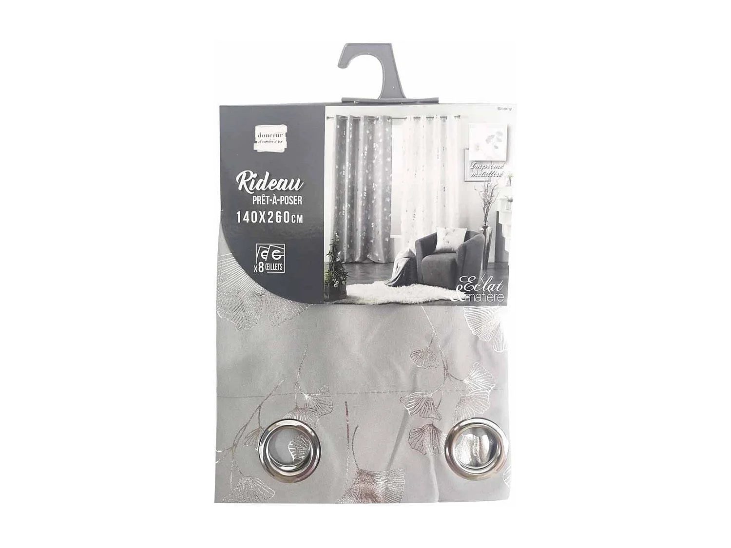 Rideau Déco à Œillets "Bloomy" 140x260cm Gris