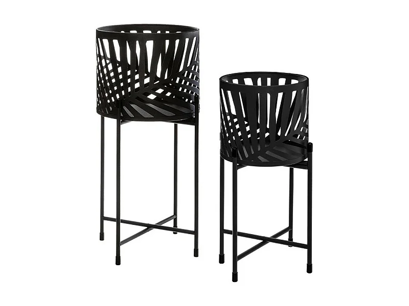 Lot de 2 Cache-Pots en Métal "Leaf" 54cm Noir