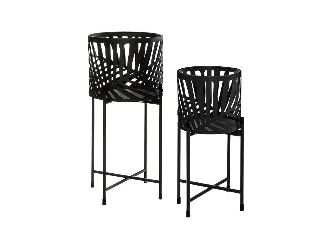 Lot de 2 Cache-Pots en Métal "Leaf" 54cm Noir