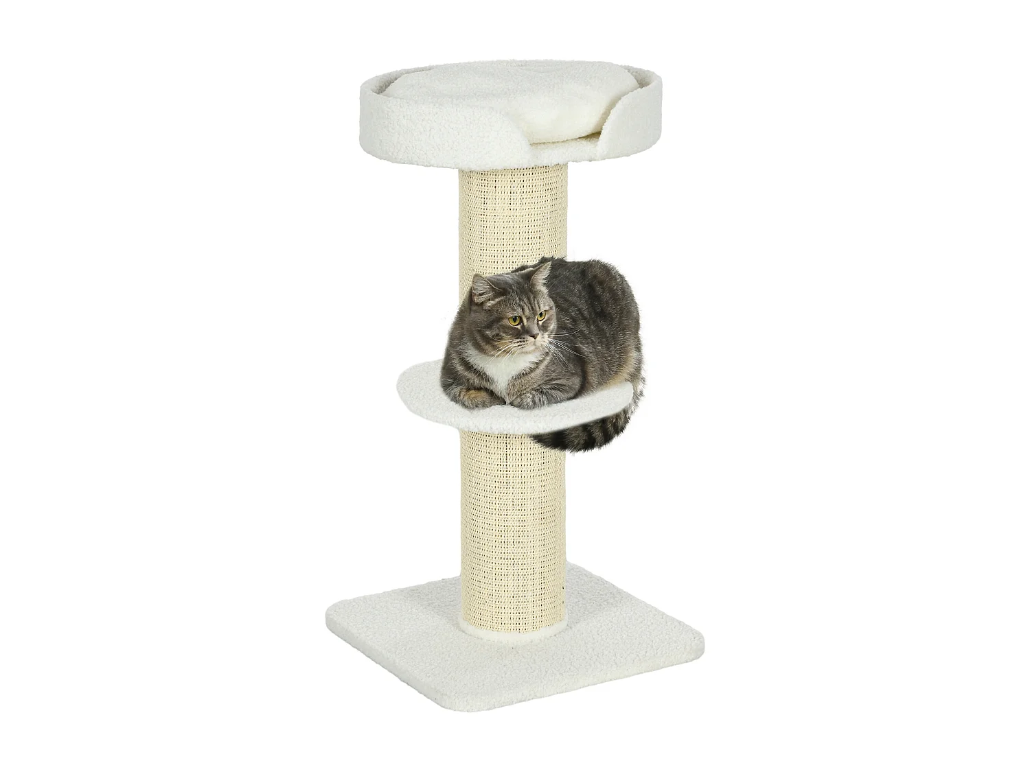Arbre à chat avec griffoir centre d'activités 2 plateformes coussin crème