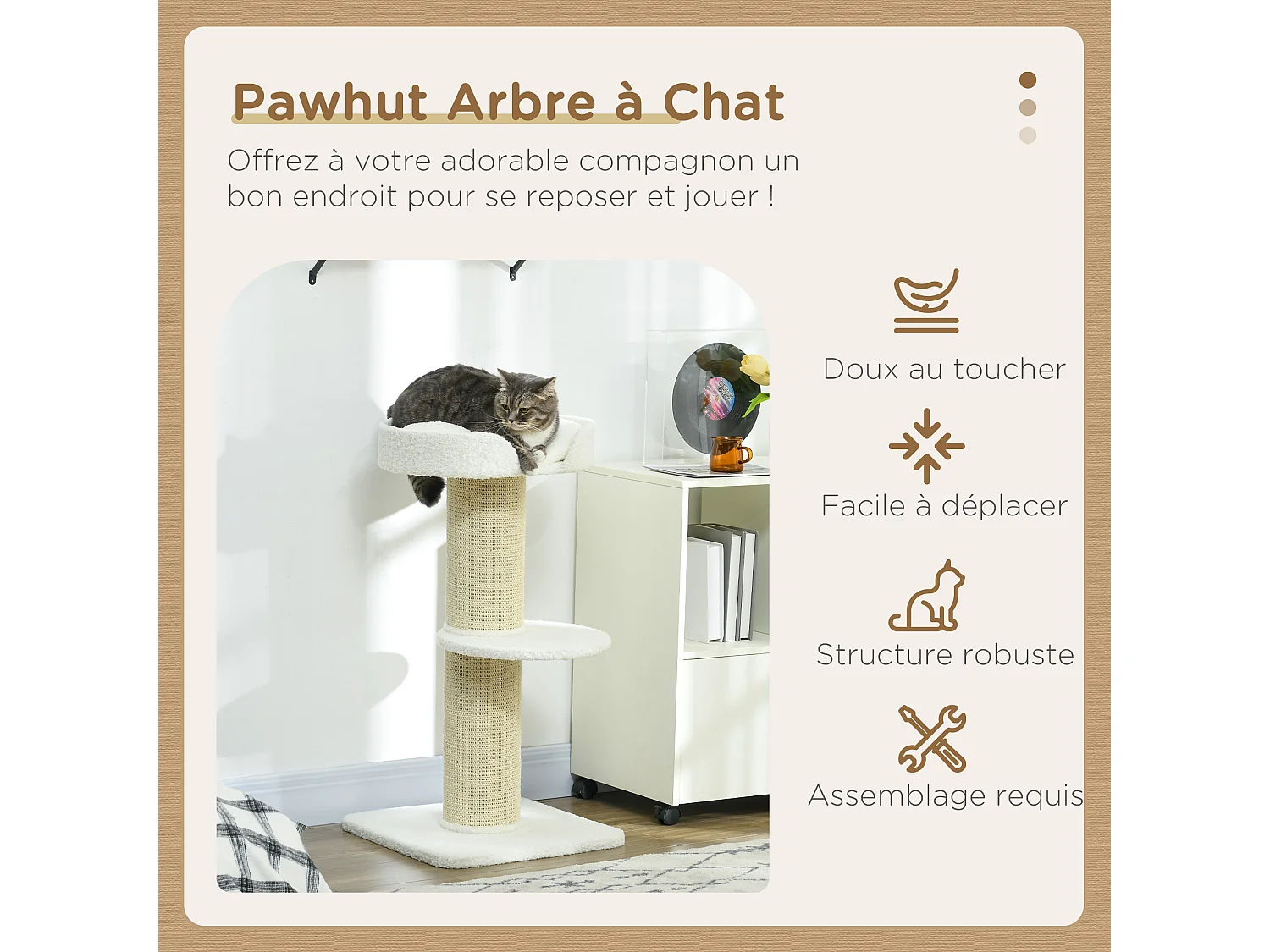 Arbre à chat avec griffoir centre d'activités 2 plateformes coussin crème