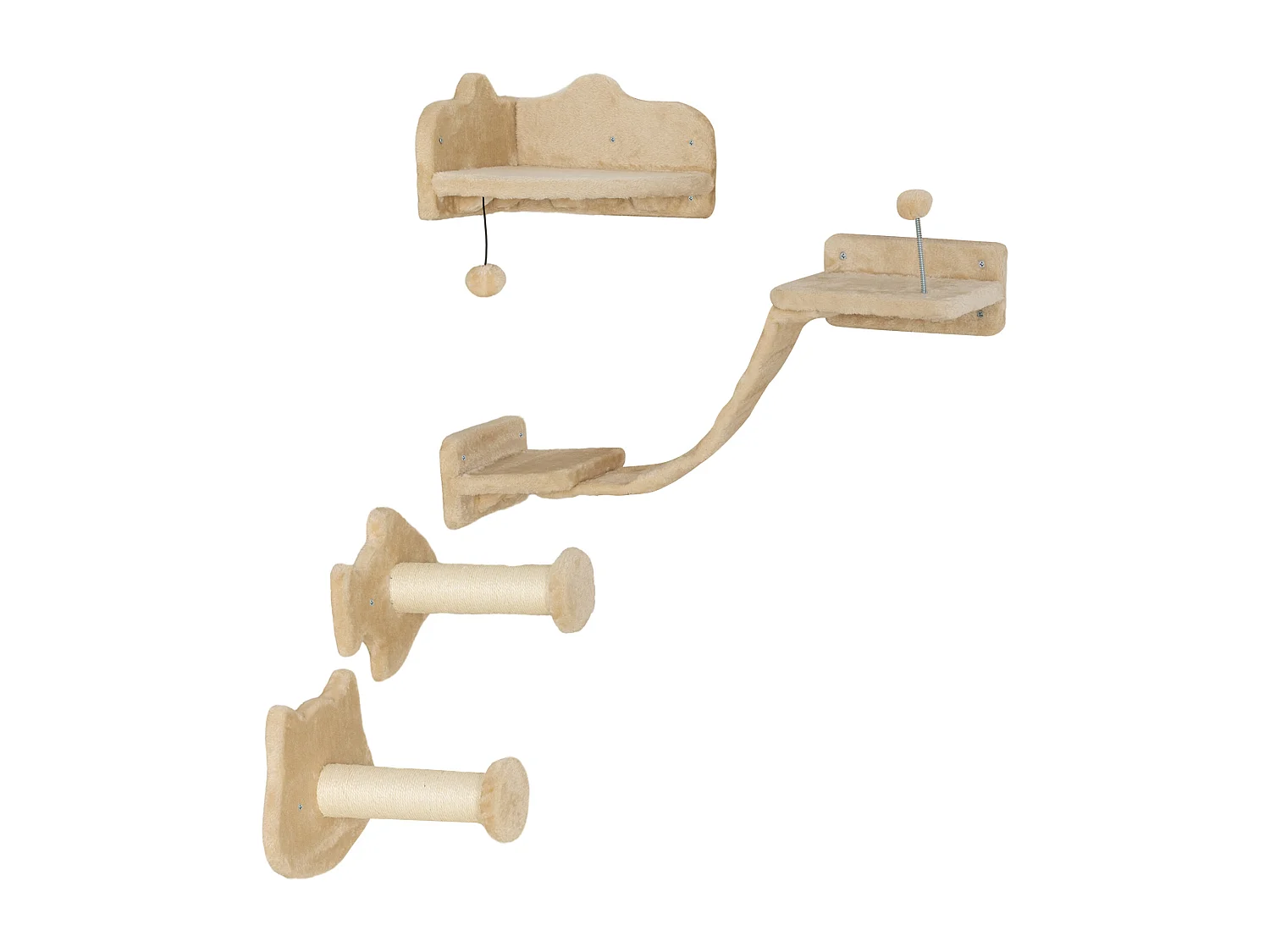 Arbre à chat mural - étagères murales chat - parcours mural 4 pièces - beige