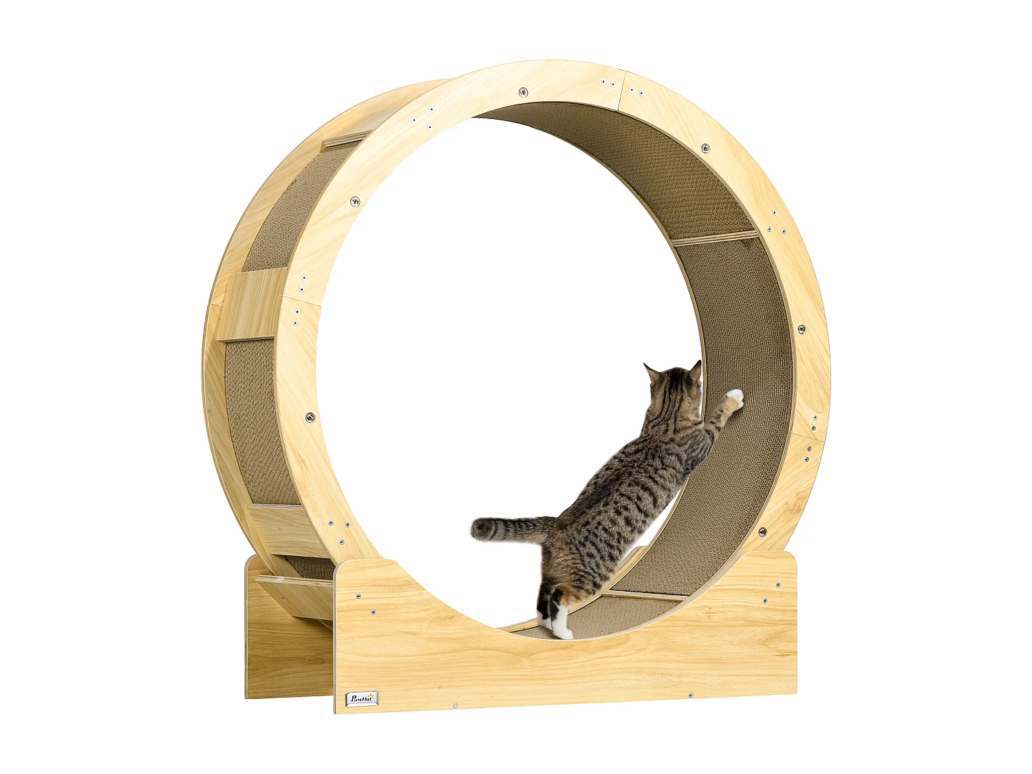Roue d'exercice pour chat - frein, grattoirs - dim. 91L x 33,5P x 94H cm - aspect bois naturel