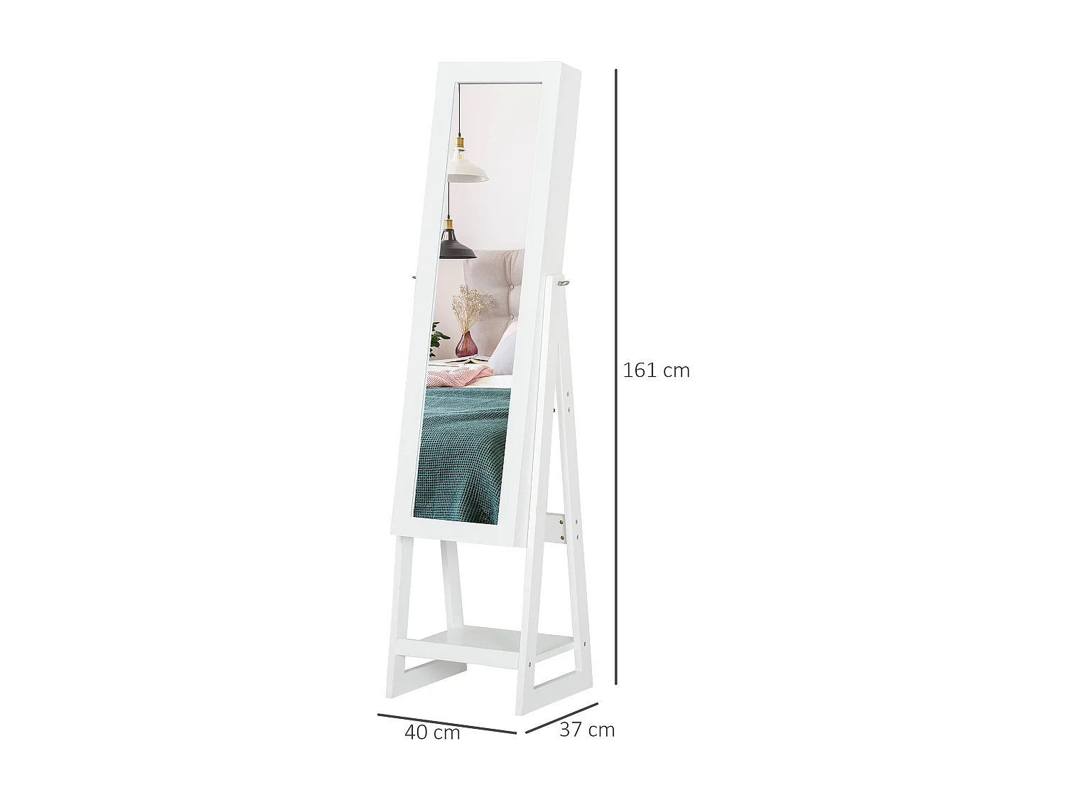 Armoire à bijoux multi-rangement avec miroir LED dim. 40L x 37l x 161H cm MDF blanc