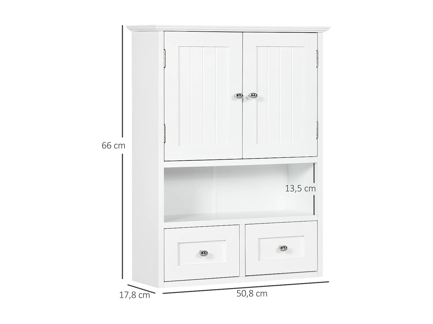 Armoire murale de salle de bain - 2 portes, 2 tiroirs, niche - MDF blanc