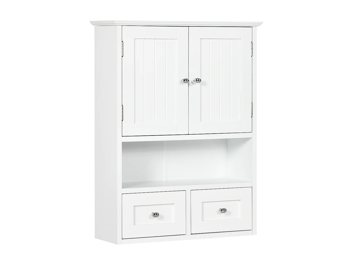 Armoire murale de salle de bain - 2 portes, 2 tiroirs, niche - MDF blanc
