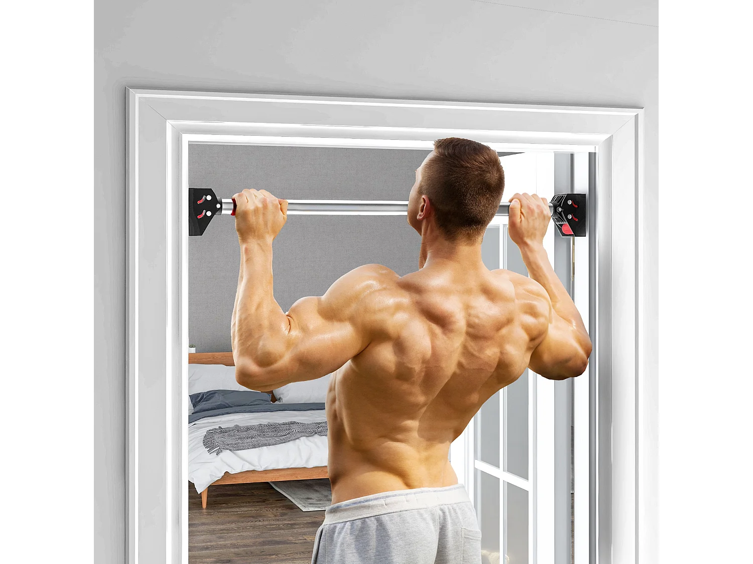 Barre de traction - barre de porte - pull up bar - barre d'étirement musculation pour cadres de porte sans vis - longueur ajustable (75-92cm)