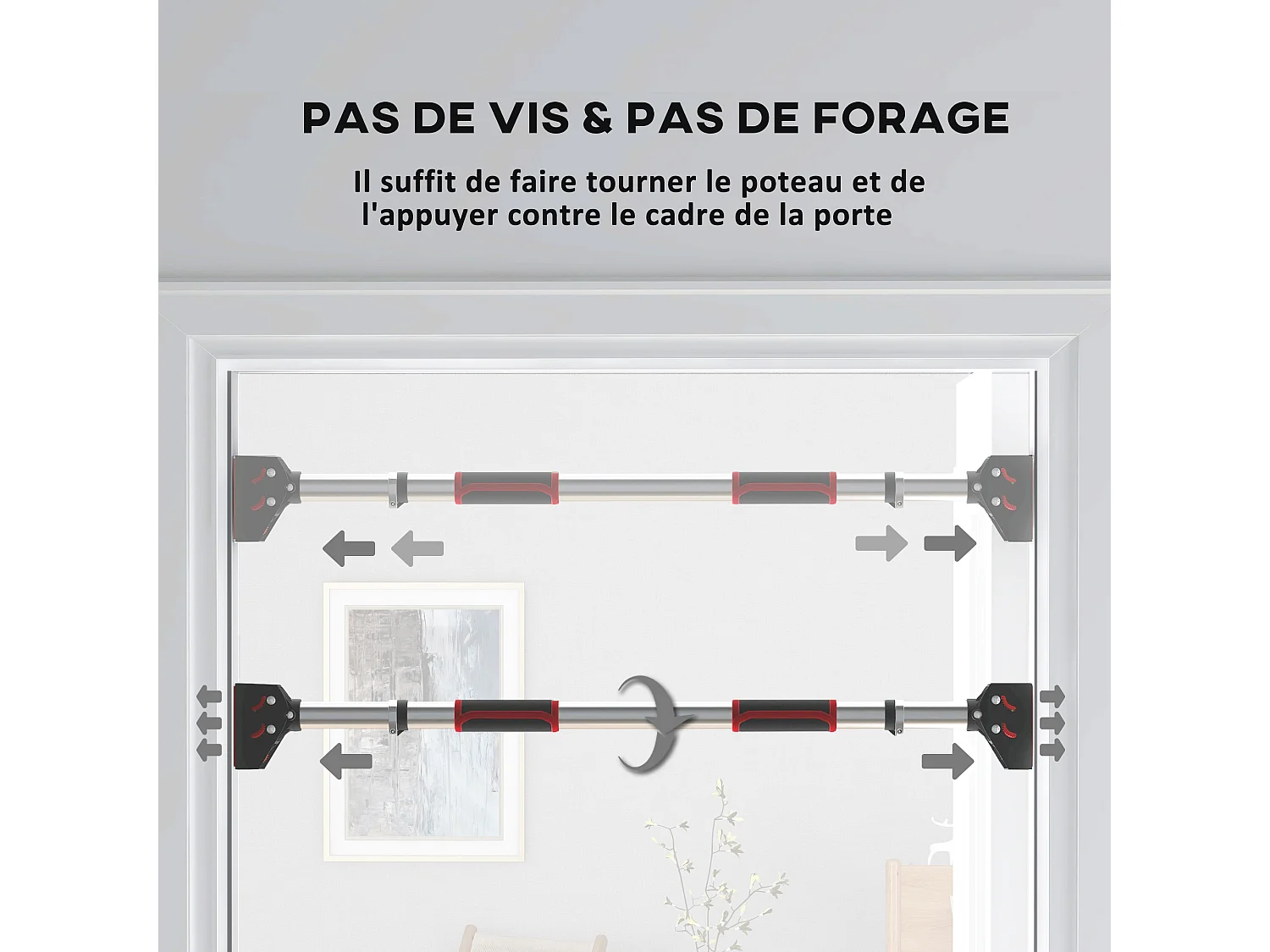 Barre de traction - barre de porte - pull up bar - barre d'étirement musculation pour cadres de porte sans vis - longueur ajustable (75-92cm)