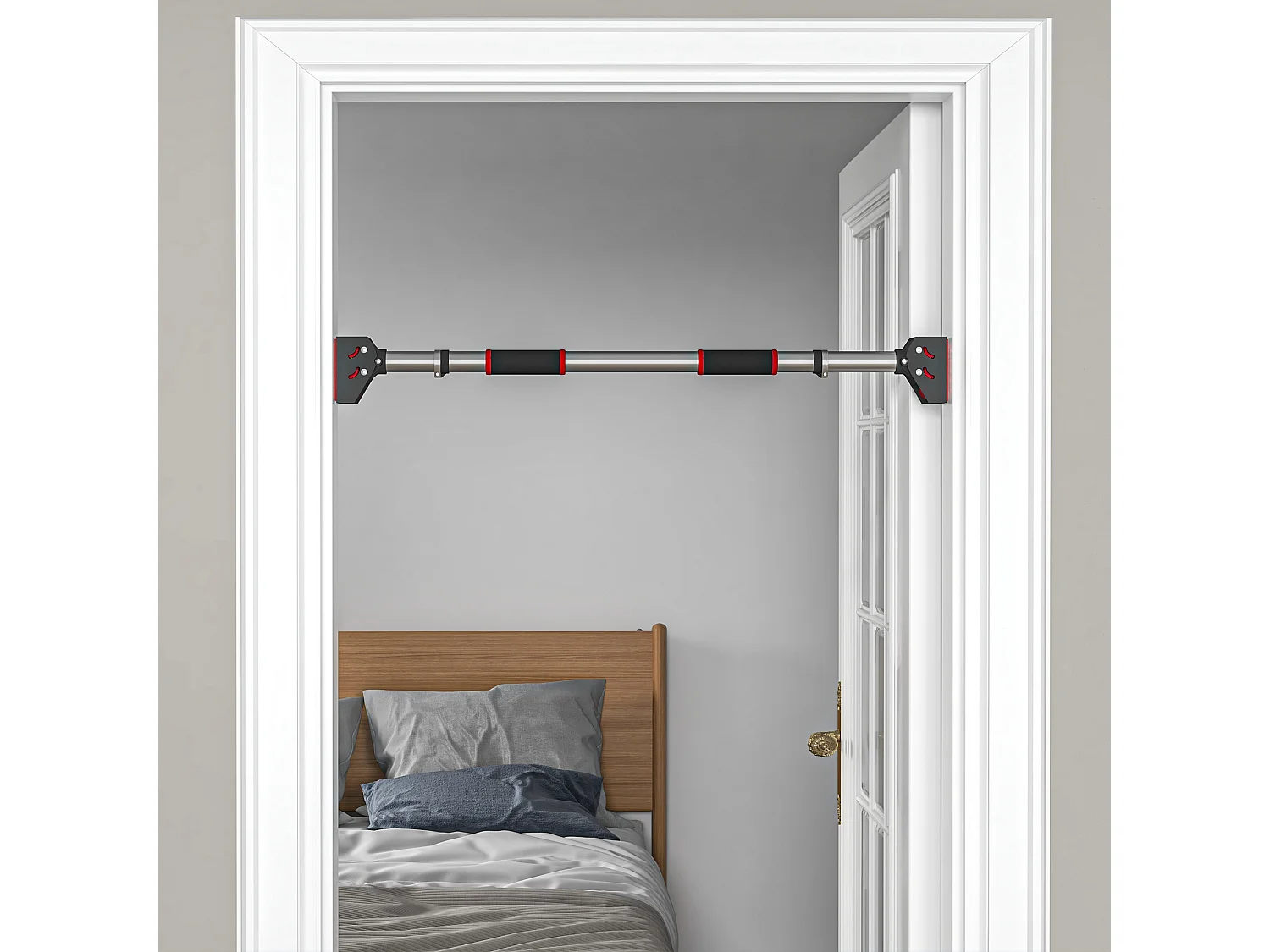 Barre de traction - barre de porte - pull up bar - barre d'étirement musculation pour cadres de porte sans vis - longueur ajustable (75-92cm)