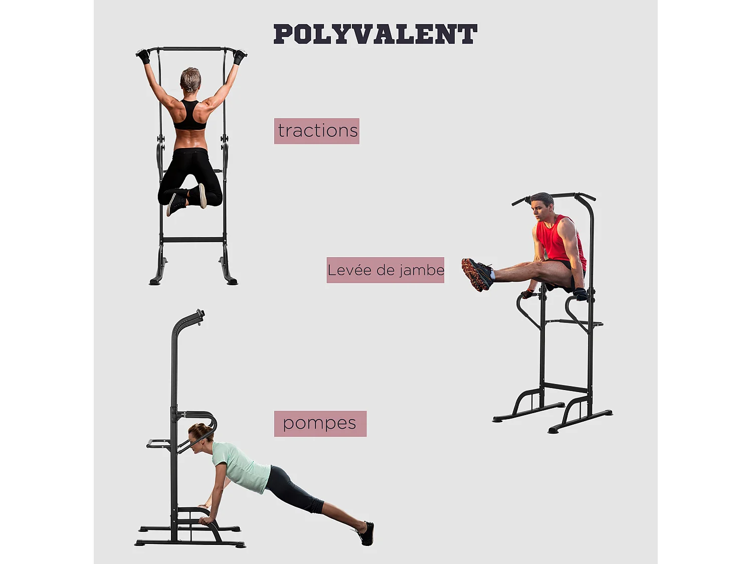 Station de musculation multifonction barre de traction chaise romaine réglable acier noir