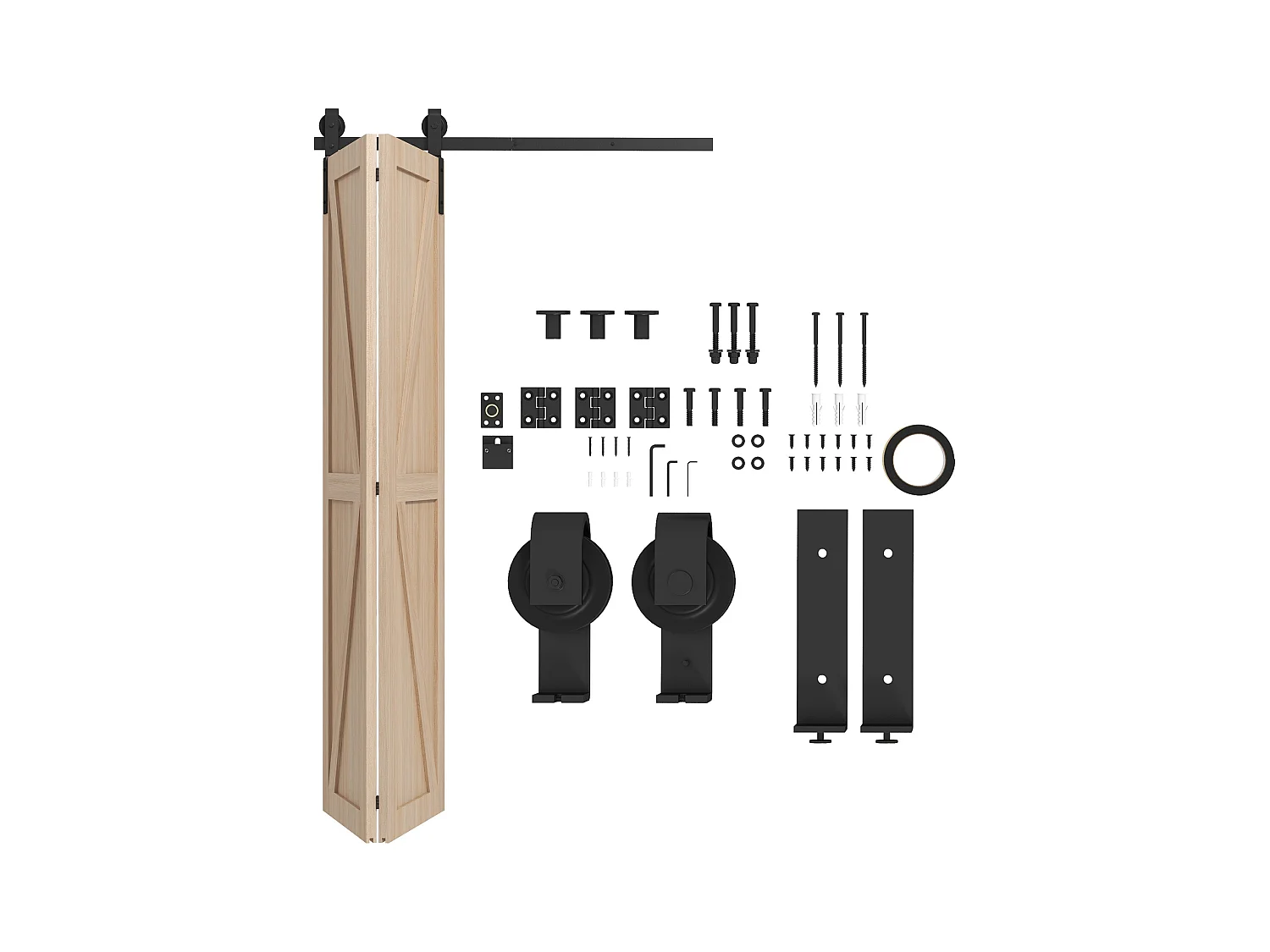 Kit de porte coulissante système galandage pour porte épaisseur 40-55 mm longueur rail 1,22 m charge max. 90 Kg acier au carbone noir