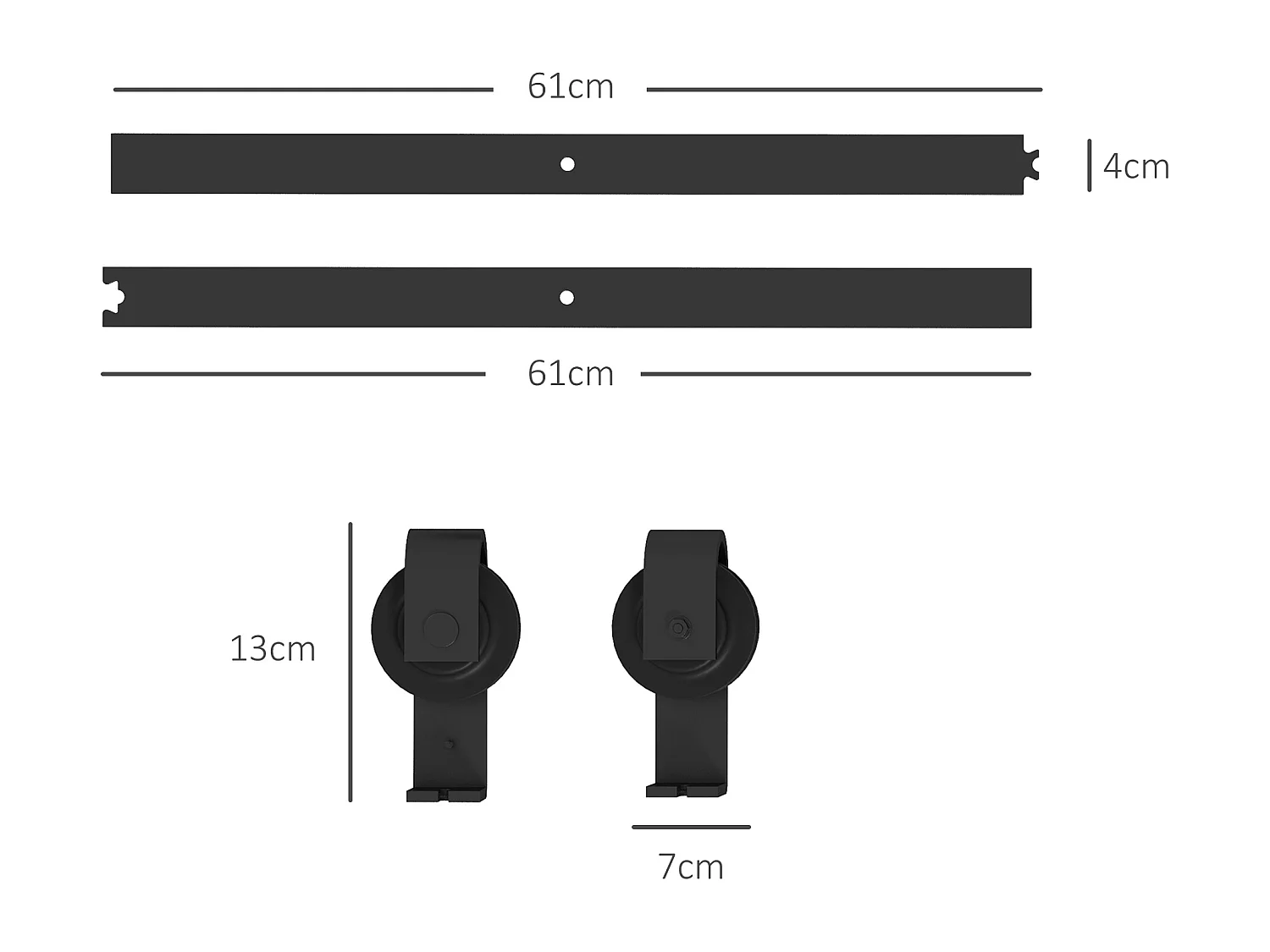 Kit de porte coulissante système galandage pour porte épaisseur 40-55 mm longueur rail 1,22 m charge max. 90 Kg acier au carbone noir