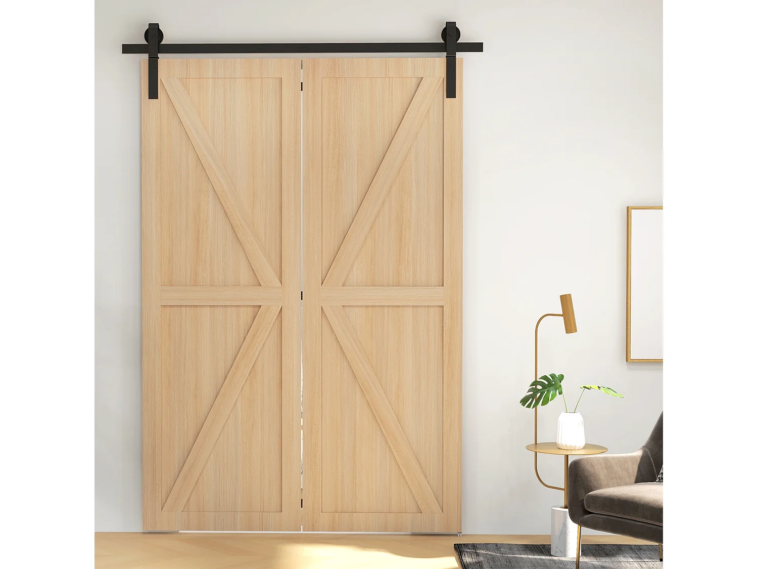 Kit de porte coulissante système galandage pour porte épaisseur 40-55 mm longueur rail 1,52 m charge max. 90 Kg acier au carbone noir