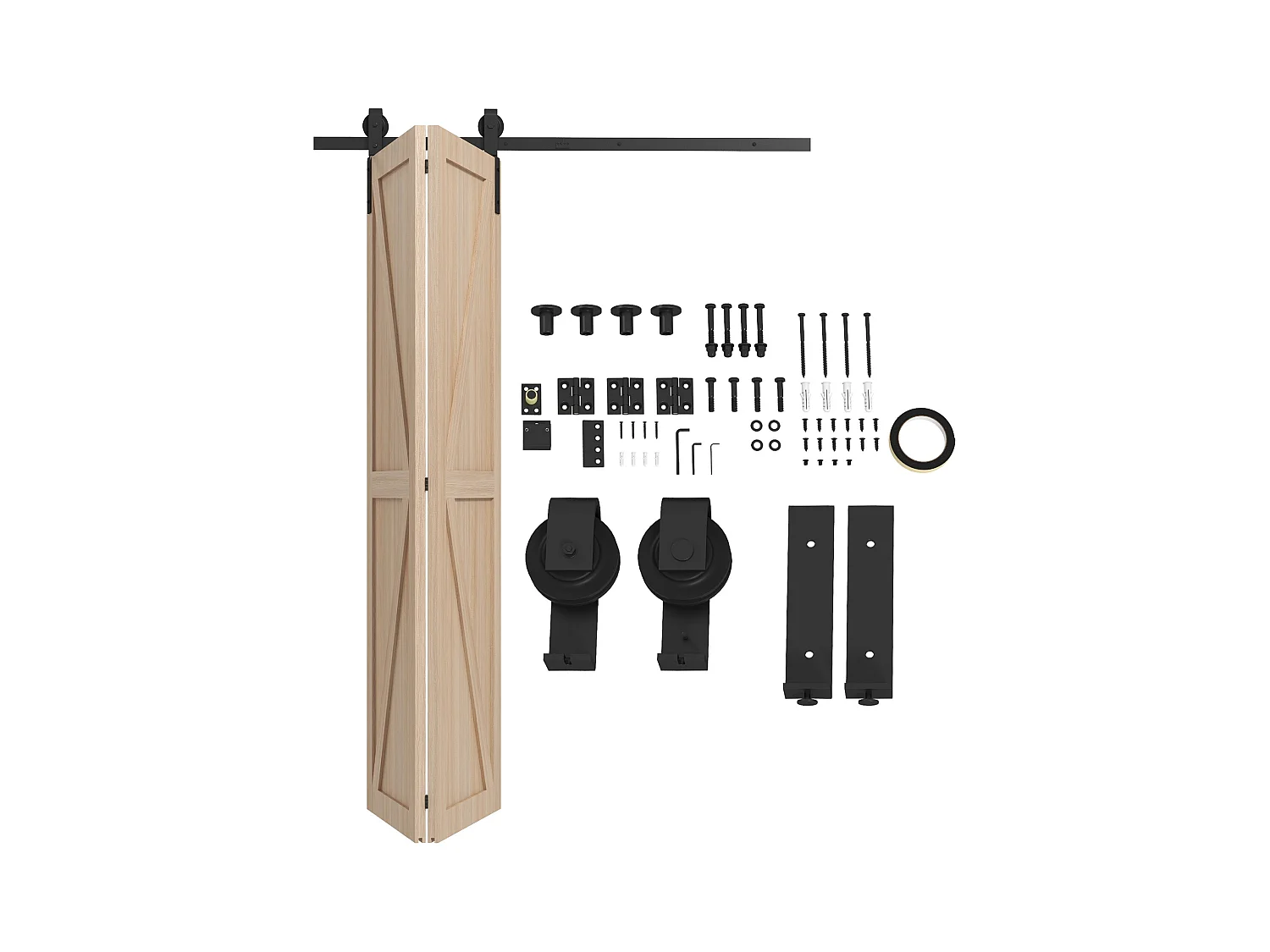Kit de porte coulissante système galandage pour porte épaisseur 40-55 mm longueur rail 1,52 m charge max. 90 Kg acier au carbone noir