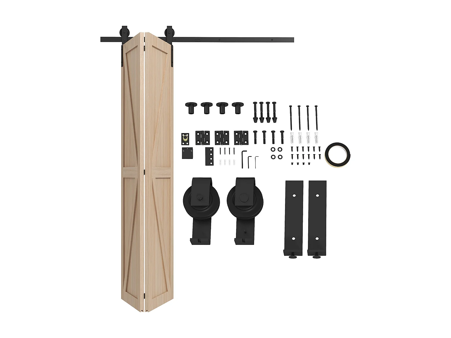 Kit de porte coulissante système galandage pour porte épaisseur 40-55 mm longueur rail 1,52 m charge max. 90 Kg acier au carbone noir