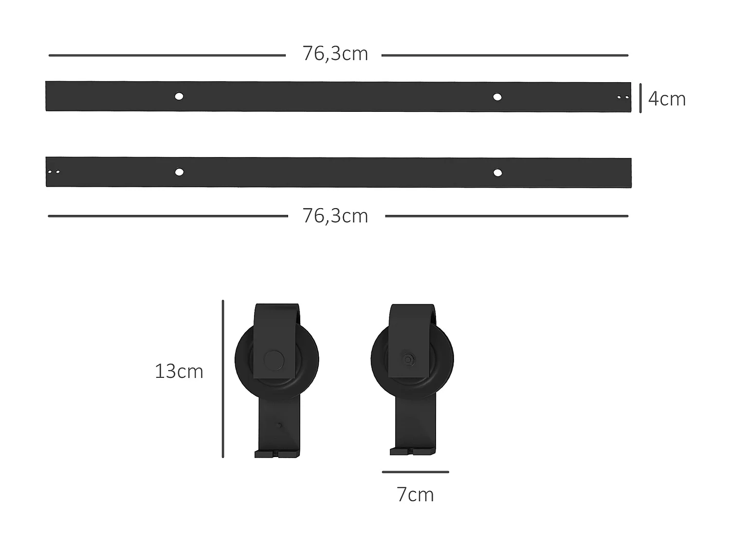 Kit de porte coulissante système galandage pour porte épaisseur 40-55 mm longueur rail 1,52 m charge max. 90 Kg acier au carbone noir