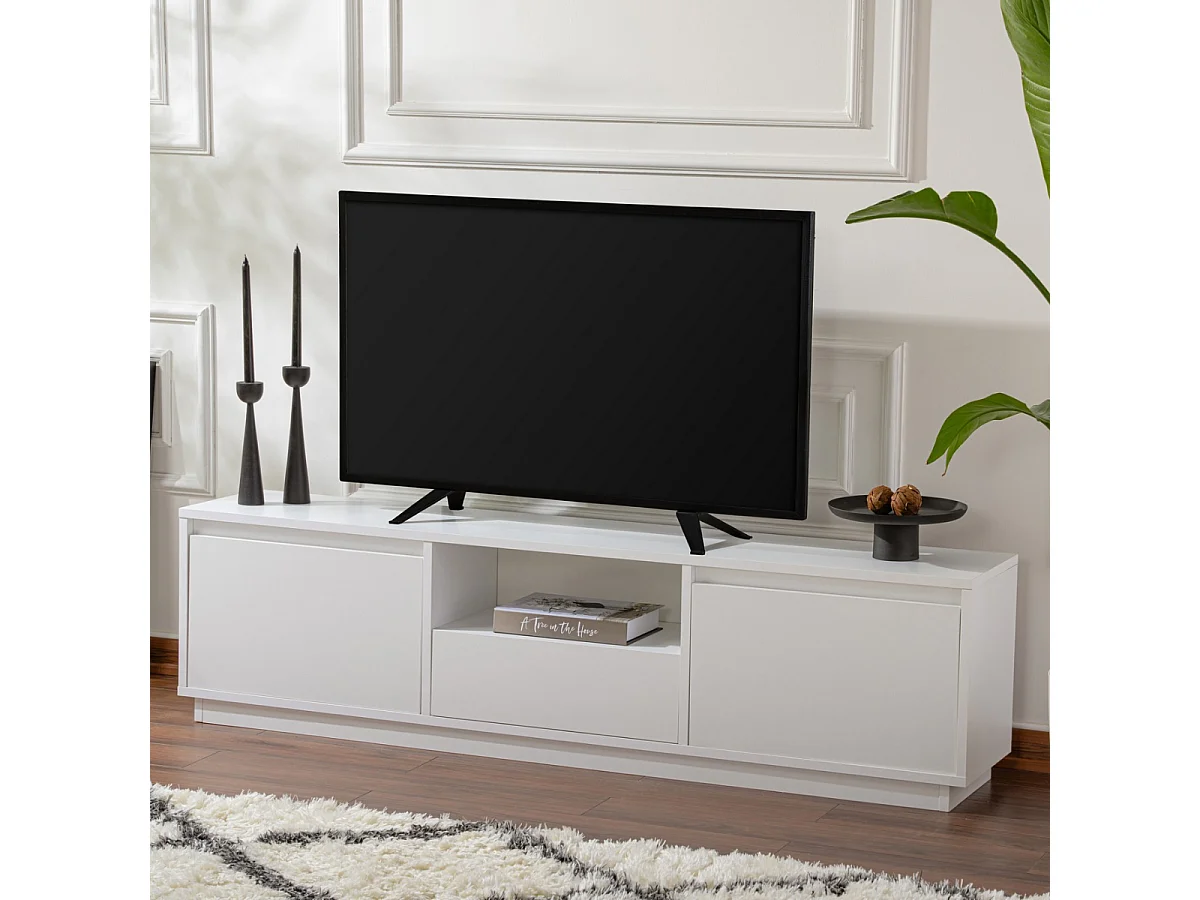 Meuble TV 3 portes rabattables et 1 niche ouverte L160 cm - VANGUARD