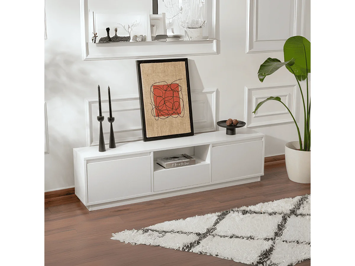 Meuble TV 3 portes rabattables et 1 niche ouverte L160 cm - VANGUARD