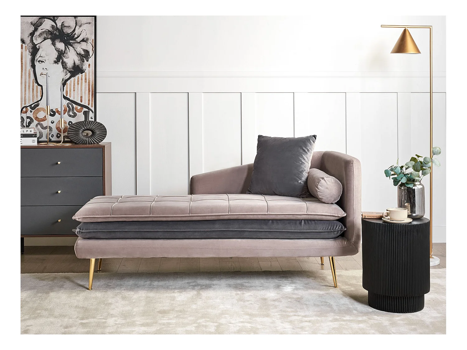 Chaise longue côté droit GONESSE Velours Taupe