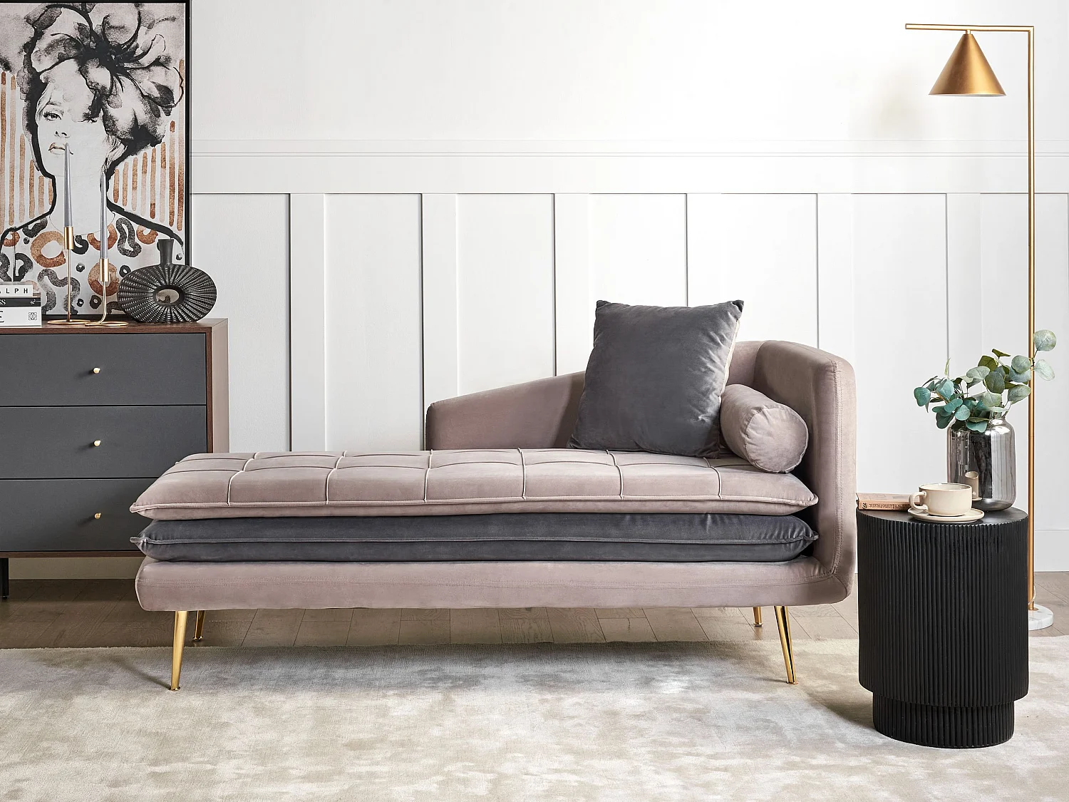 Right-Hand Chaise Longue GONESSE Velvet Taupe